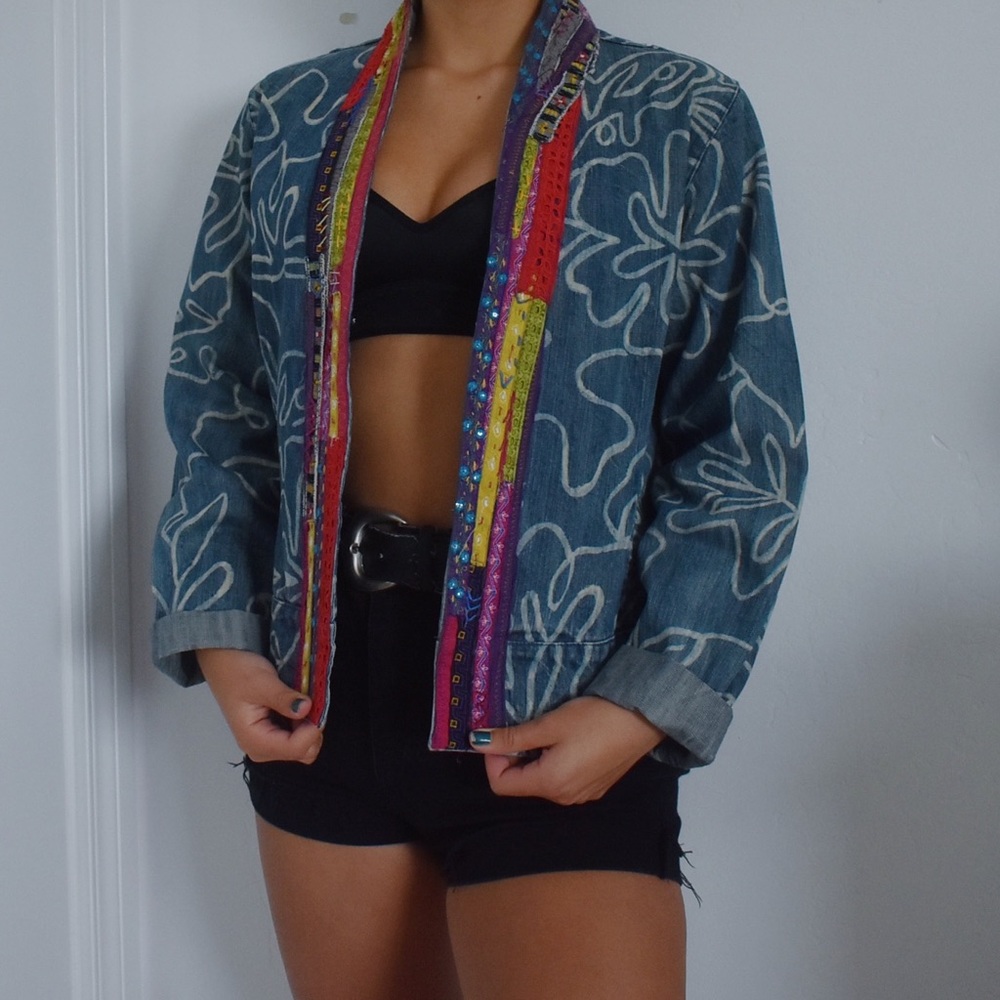 Vintage Chico’s Painted Embroidered Denim Jacket